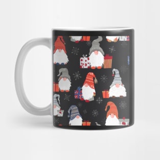 Christmas Gnomes with Snowflakes and Presents on Dark Grey Mug